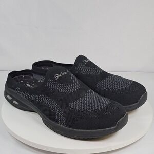 Skechers Women Slip On Mules Black Knit Memory Foam Relaxed Fit Shoes Size 9.5